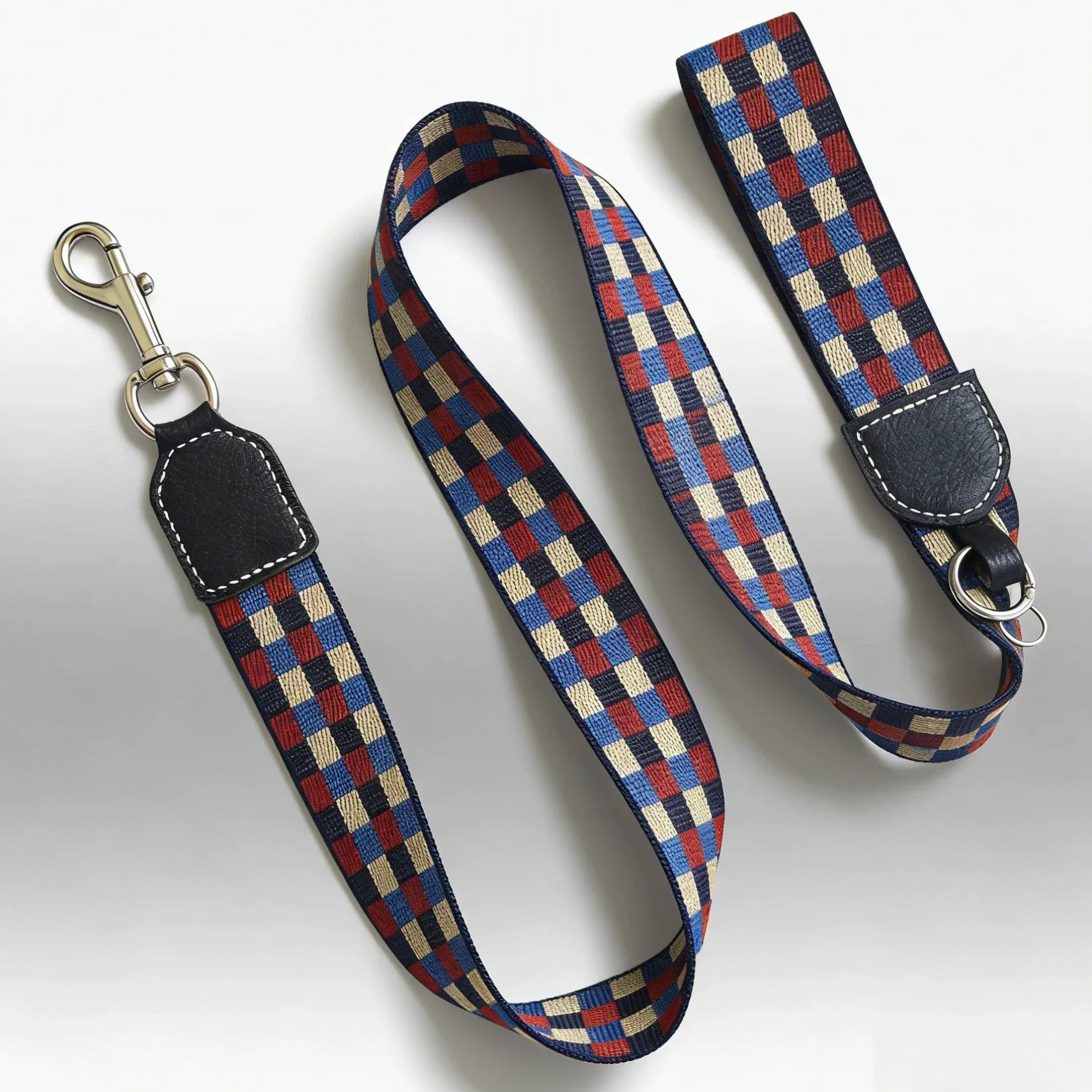Collier large pour chien Oscar et Plume avec motif à carreaux bleu, rouge et beige