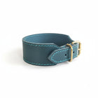 collier large pour chien en cuir noir mat avec surpiqûres turquoises et boucles laiton Oscar et Plume
