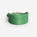 Charger l'image dans la visionneuse de la galerie, collier large pour chien vert en cuir suédé avec boucle dorée Oscar et Plume rembourré et robuste
