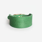 collier large pour chien vert en cuir suédé avec boucle dorée Oscar et Plume rembourré et robuste
