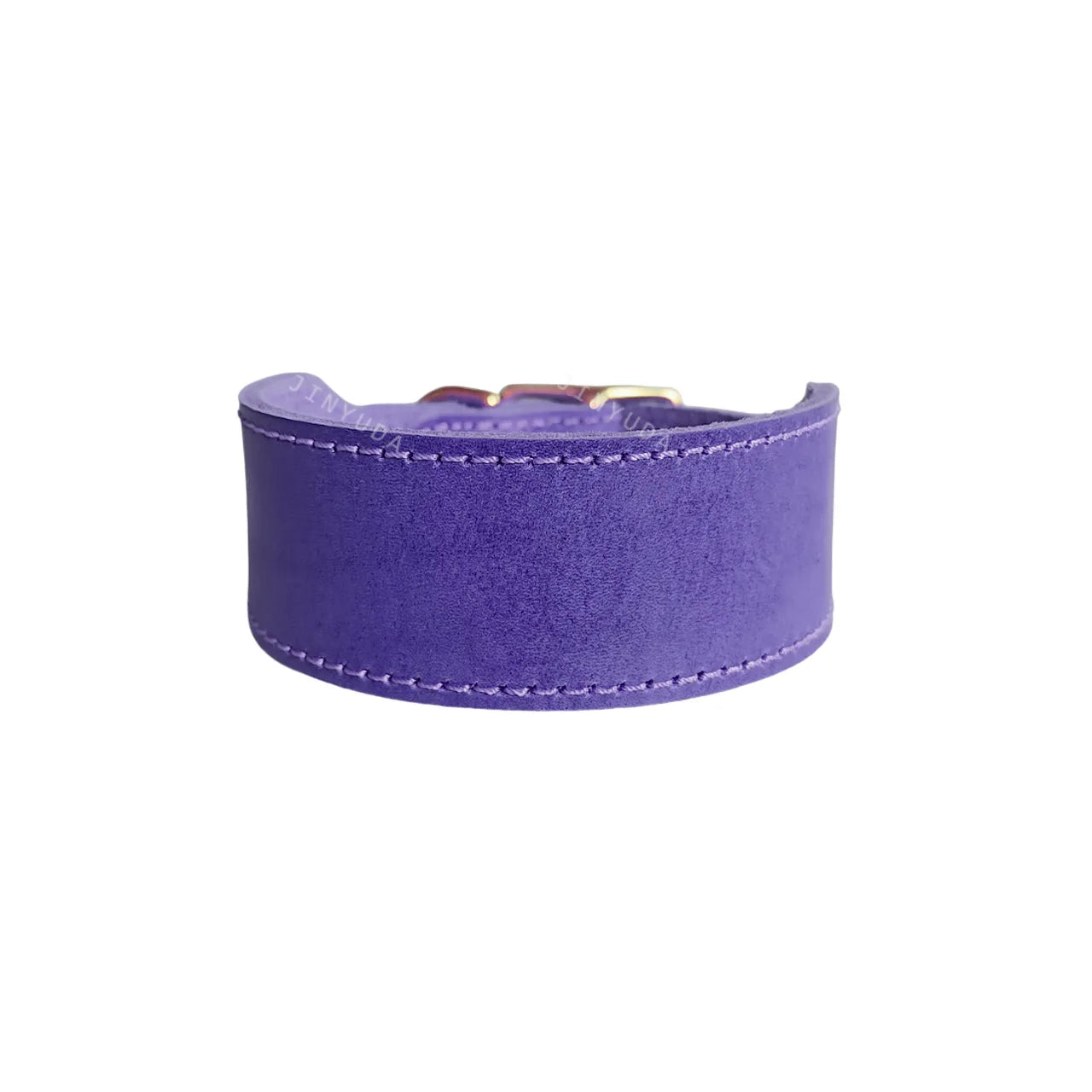 collier large pour chien en cuir suédé violet Oscar et Plume boucle dorée couture renforcée