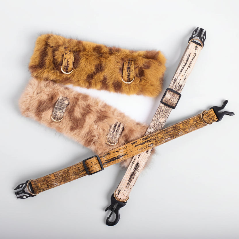 Trois colliers lévrier en fausse fourrure d'Oscar et Plume en différentes teintes pour le confort et le style des chiens