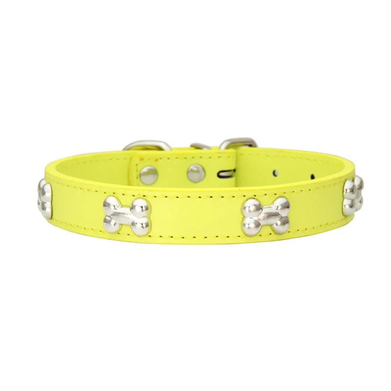 Collier os en cuir durable pour chien Oscar et Plume Jaune / XS