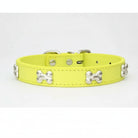 Collier os pour chien jaune fluo avec décorations en forme d'os en métal argenté