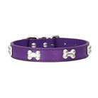 Collier os pour chien violet en cuir avec décorations en forme d'os argentés par Oscar et Plume