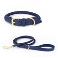 Charger l'image dans la visionneuse de la galerie, Collier ou collier + laisse tressé en cuir durable pour chien Oscar et Plume Laisse + collier Bleu / S
