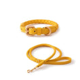 Load image into Gallery viewer, Collier ou collier + laisse tressé en cuir durable pour chien Oscar et Plume Laisse + collier Jaune / S
