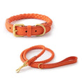 Bild in Galerie-Betrachter laden, Collier ou collier + laisse tressé en cuir durable pour chien Oscar et Plume Laisse + collier Orange / S
