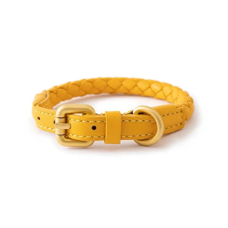 Collier ou collier + laisse tressé en cuir durable pour chien Oscar et Plume Collier Jaune / S