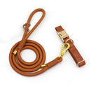 Collier personnalisable pour chien en corde marron avec attache dorée et boucle ajustable