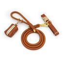 Collier personnalisable pour chien en corde marron avec accessoires en cuir et fermeture dorée