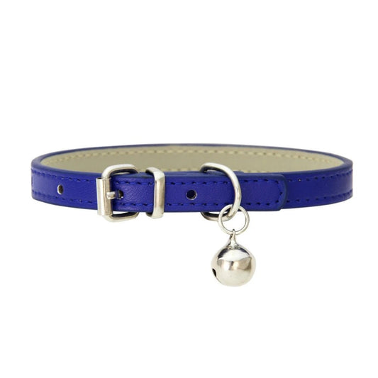 Collier pour chat avec clochette en cuir synthétique bleu et boucle réglable pour un ajustement confortable
