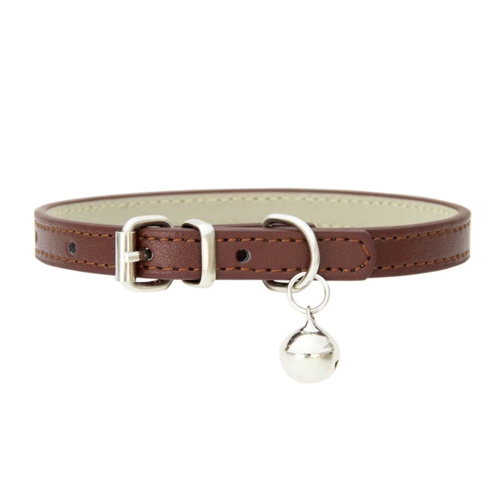 Collier pour chat avec clochette en cuir marron pour un style élégant et sécurisé