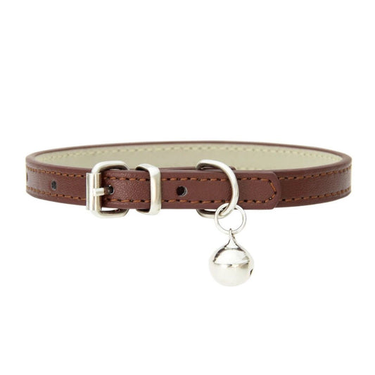 Collier pour chat avec clochette en cuir marron pour un style élégant et sécurisé