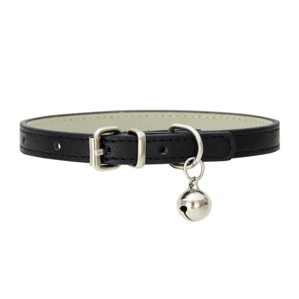Collier pour chat avec clochette en cuir noir pour une identification facile