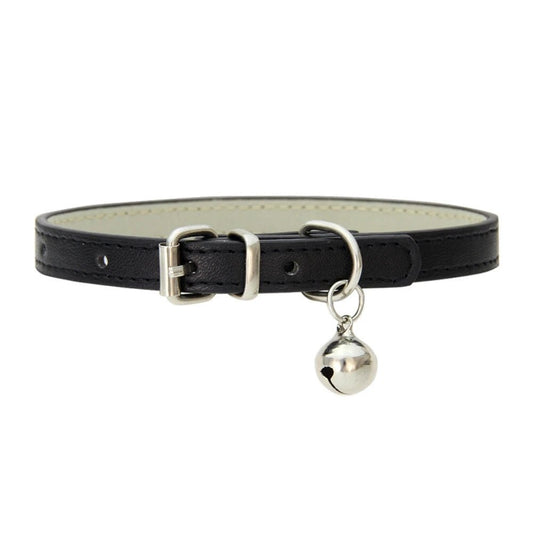 Collier pour chat avec clochette en cuir noir pour une identification facile