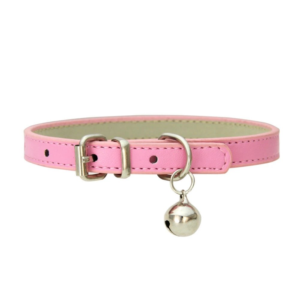 Collier pour chat avec clochette en cuir rose, réglable et élégant pour les félins