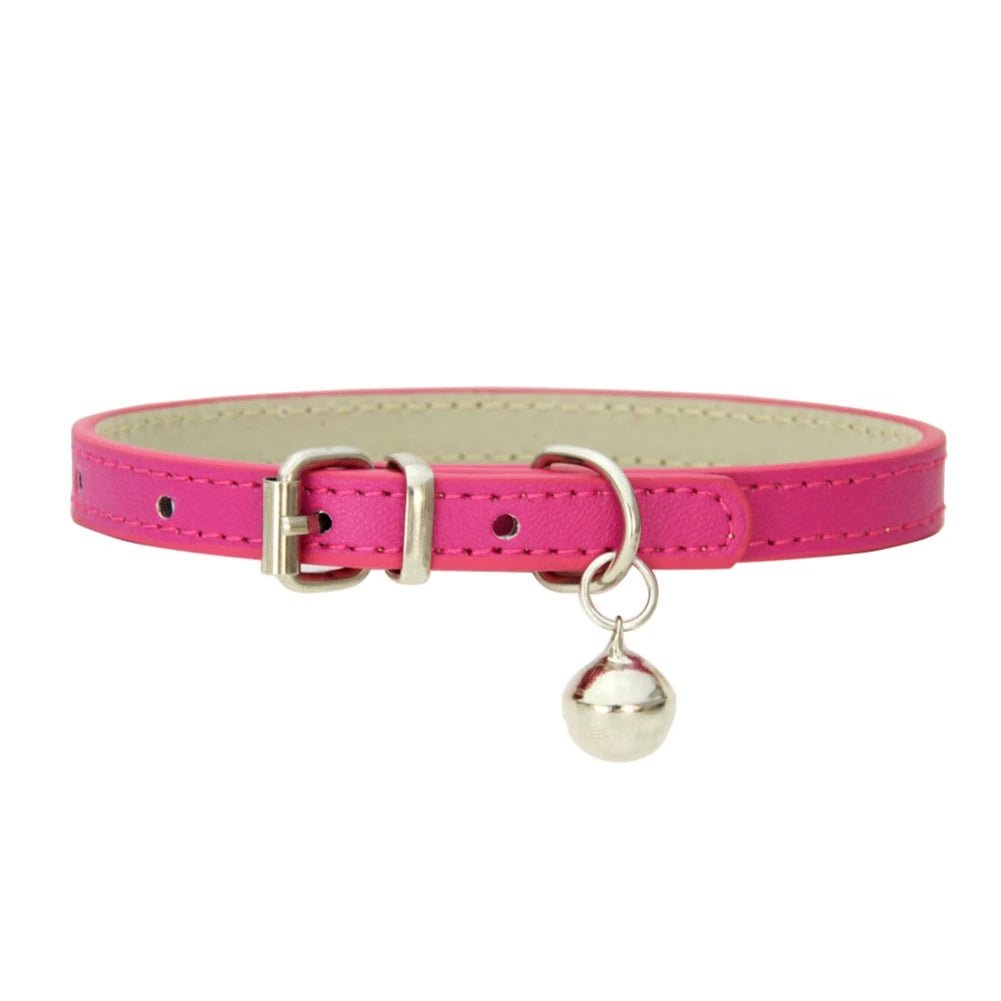 Collier pour chat avec clochette en cuir rose, réglable et élégant pour votre félin