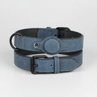 Collier pour chien Airtag en cuir bleu avec boucle noire et housse de protection pour Airtag