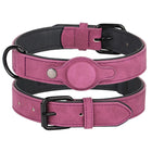 Collier pour chien Airtag rose fuchsia en cuir avec boucle noire et emplacement pour Airtag