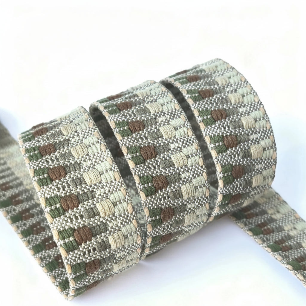 Collier pour chien en tissu tissé avec motifs élégants dans des tons beige et vert