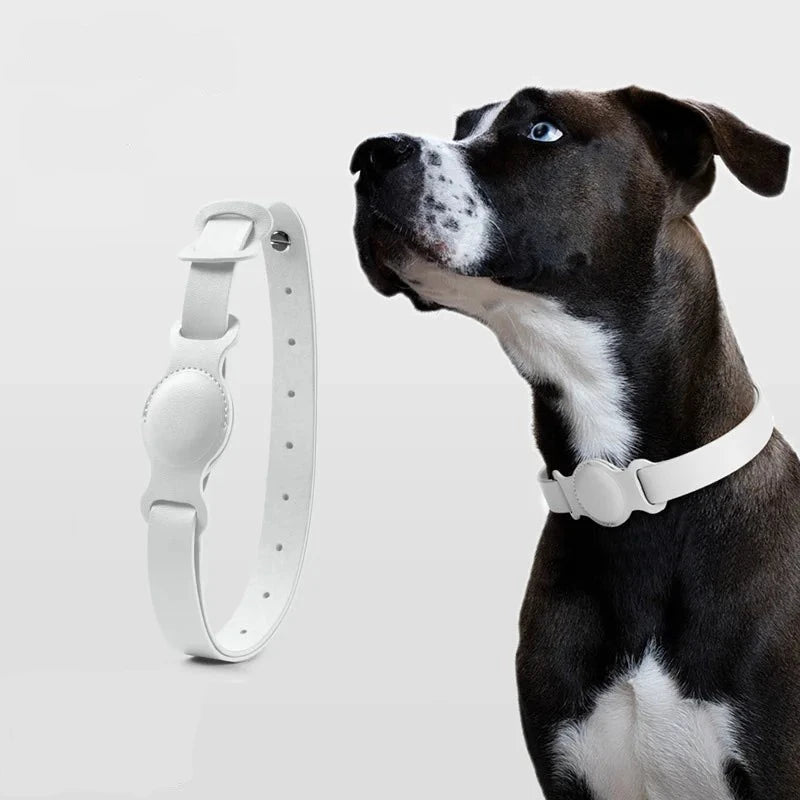 Collier réglable en cuir durable avec emplacement Airtag pour chien et chat Oscar et Plume Blanc-L