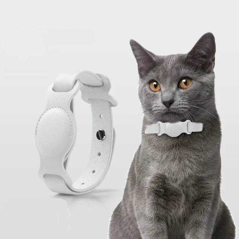 Collier réglable en cuir durable avec emplacement Airtag pour chien et chat Oscar et Plume Blanc-S