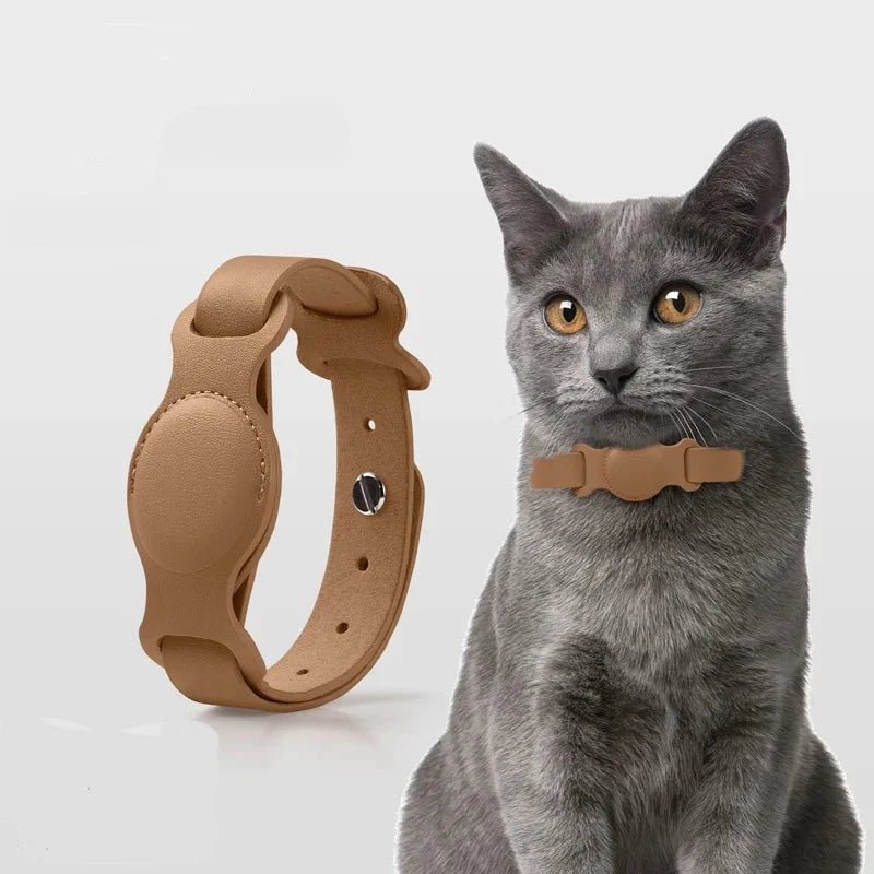 Collier réglable en cuir durable avec emplacement Airtag pour chien et chat Oscar et Plume Marron-S