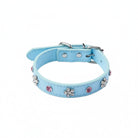 Collier simili cuir petit chien en bleu avec strass décoratifs pour élégance et confort