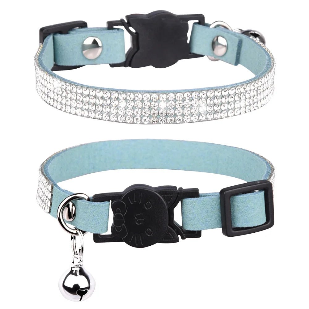 Collier strass et clochette en daim durable pour chat Oscar et Plume