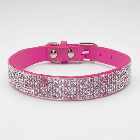 Collier strass pour chien rose avec éclats brillants et fermeture en métal robuste