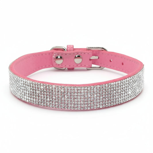 Collier strass pour chien en cuir rose avec des pierres scintillantes brillantes