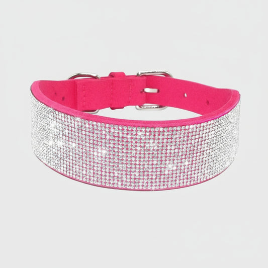 Collier strass pour chien en rose avec des incrustations brillantes et un cuir doux
