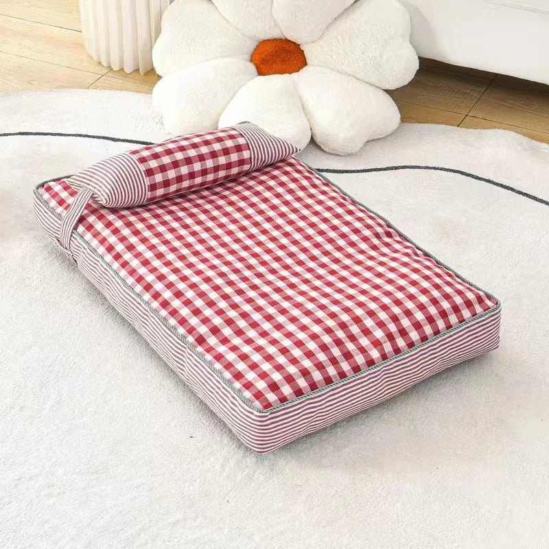 Coussin déhoussable en coton avec oreiller pour chien et chat Oscar et Plume Rouge / S