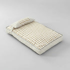 Coussin déhoussable pour chien beige à carreaux et rayures avec petit oreiller intégré Oscar et Plume