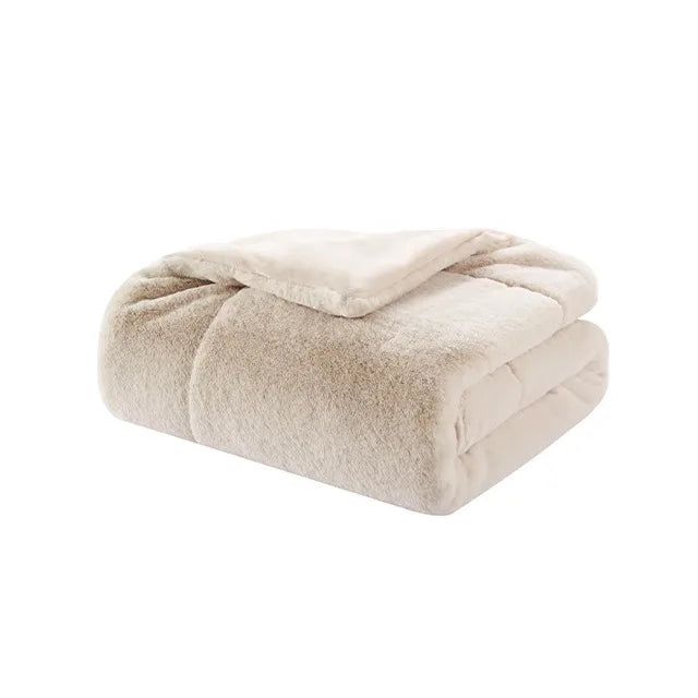 couverture douce pour chien et chat Oscar et Plume beige en fausse fourrure pliée extra moelleuse et chaude