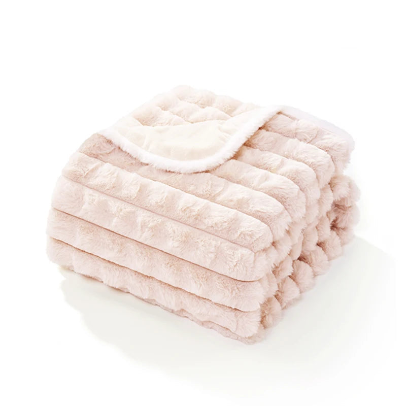 Oscar et Plume couverture douce pour chien et chat beige rose en fausse fourrure doublée blanc crème