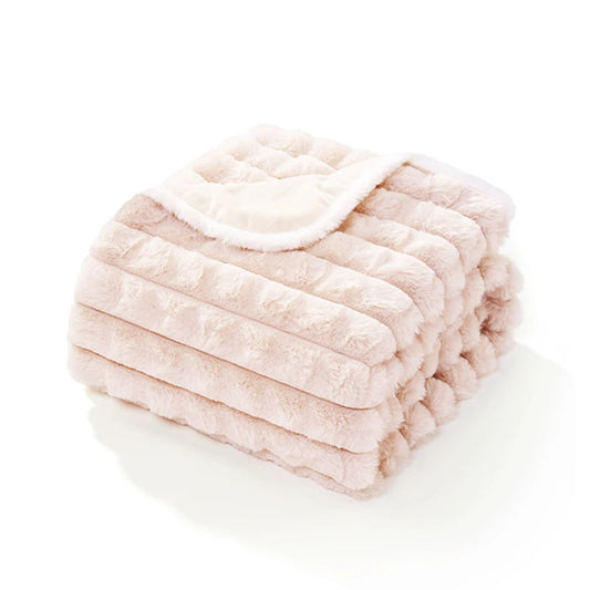 Oscar et Plume couverture douce pour chien et chat beige rose en fausse fourrure doublée blanc crème