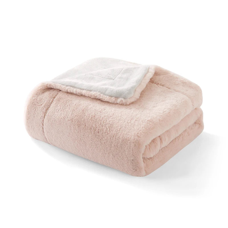 couverture douce pour chien et chat Oscar et Plume rose poudré réversible en fausse fourrure sherpa