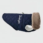 Veste imperméable chien bleu marine avec col en fausse fourrure et doublure chaude Oscar et Plume