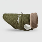 veste imperméable chien matelassée kaki avec col en fausse fourrure pour temps froid