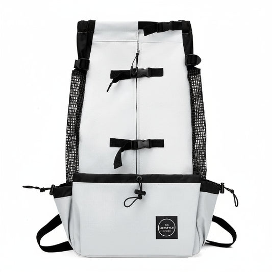 Sac à dos pour chien Oscar et Plume en tissu blanc avec sangles et poches latérales en filet