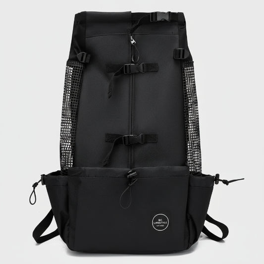 Sac à dos pour chien noir avec poches latérales en filet et sangles réglables Oscar et Plume