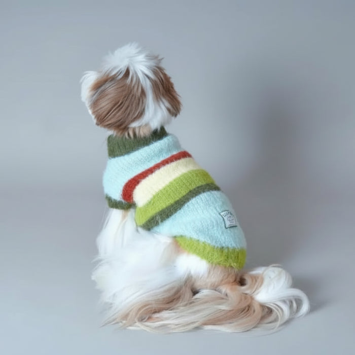 Pull doux pour chien avec rayures colorées, parfait pour garder votre animal au chaud