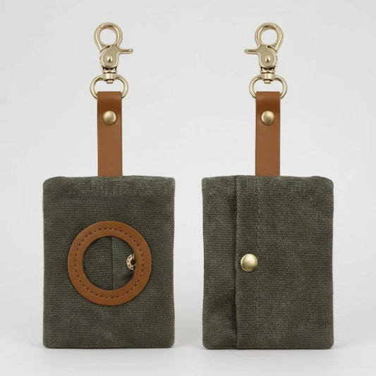 Distributeur de sac à déjections pour chien en tissu gris avec attache métallique Oscar et Plume