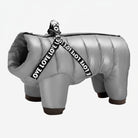 doudoune imperméable pour chien gris matelassé quatre pattes ouverture pour harnais et poignée Oscar et Plume