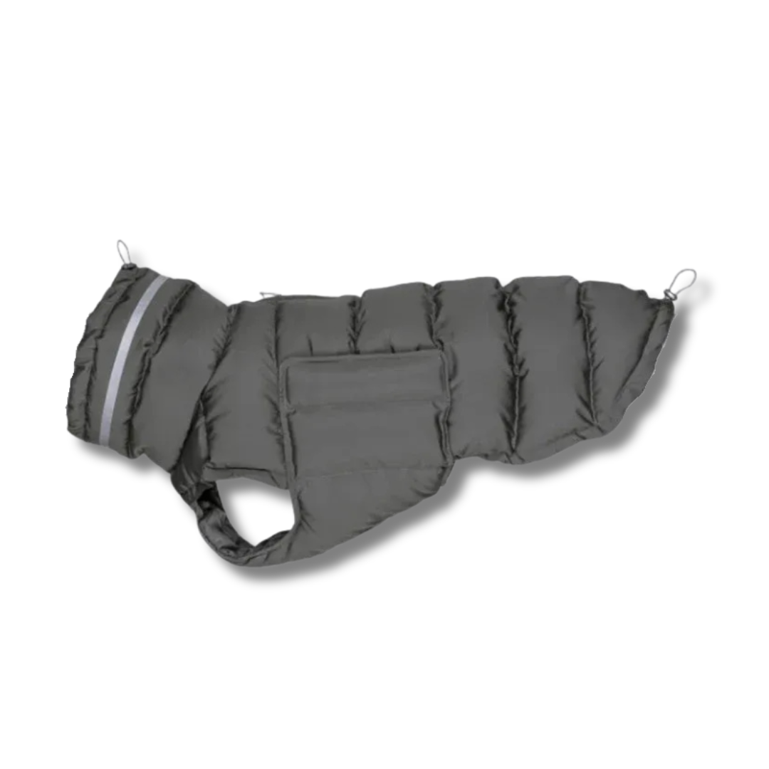 Doudoune imperméable pour chien Oscar et Plume en gris avec poches pratiques pour le confort des animaux