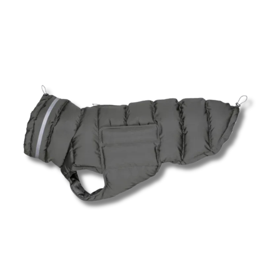 Doudoune imperméable pour chien Oscar et Plume en gris avec poches pratiques pour le confort des animaux