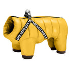 doudoune imperméable pour chien jaune matelassée Oscar et Plume avec fermeture éclair et harnais LOVE