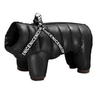 doudoune imperméable pour chien Oscar et Plume noire matelassée avec sangle harnais imprimée et poignets côtelés
